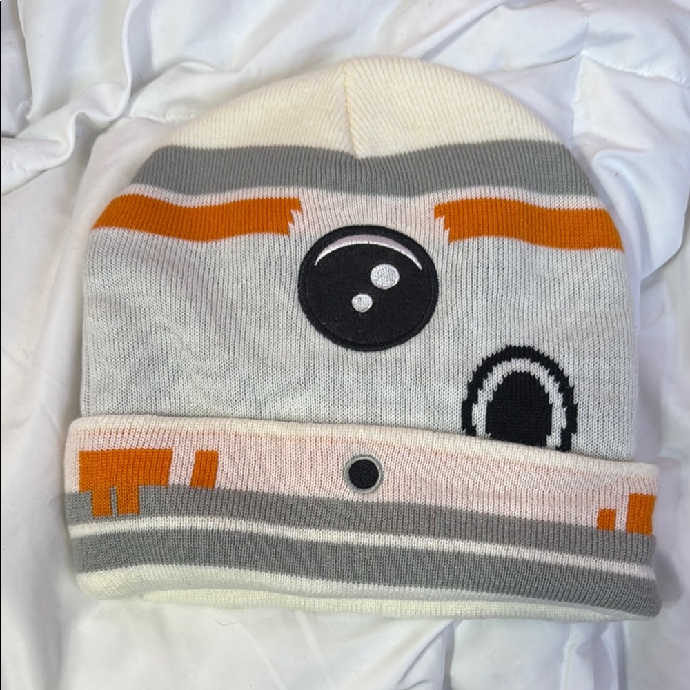 BB8 Beanie - White, Gray, and Orange